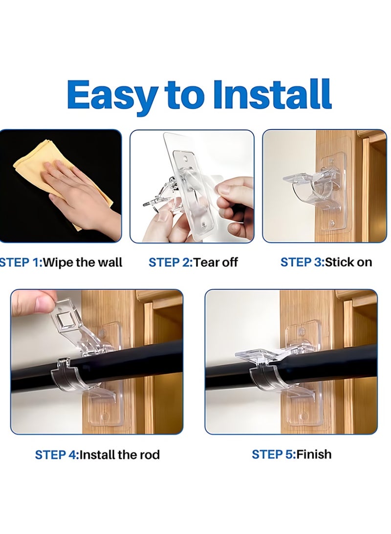 4-Pack No Drill Needed Curtain Rod Holders Brackets, Self Adhesive Rod Holder Hooks, Multipurpose Nail Free Stick on Curtain Rod Hooks - Image 4